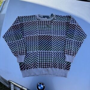 Vtg Claybrook Outdoors Multicolor Geometric Knit Sweater Distressed Small Dryrot
